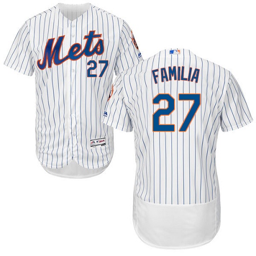 Mets #27 Jeurys Familia White(Blue Strip) Flexbase Authentic Collection Stitched MLB Jersey